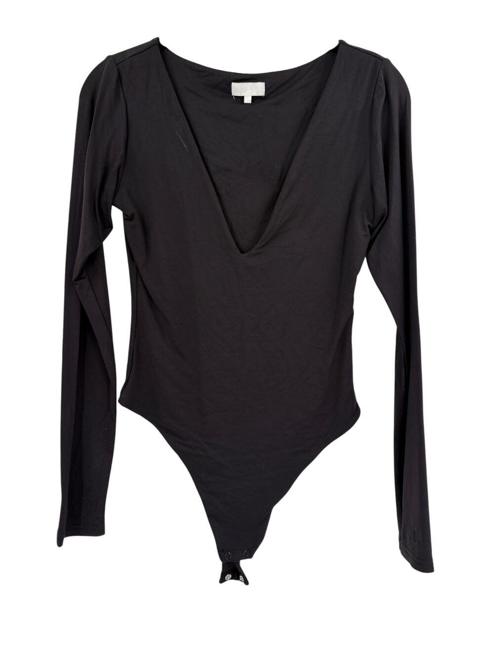 MESHKI Bodysuit Size S Black Deep V Neck Snap Closure